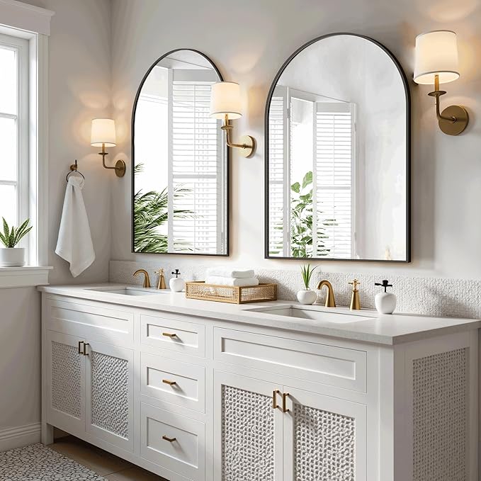 Arched Bathroom Mirror for Wall, 30" x 20" Black Metal Frame Vanity Mirror, HD Glass Over Sink for Bathroom, Entryway, Bedroom