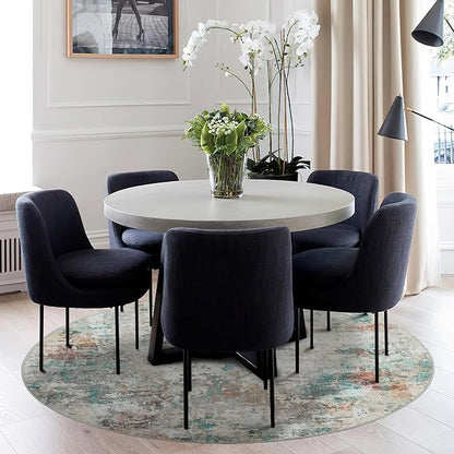 ROYHOME Modern Abstract 4x4 Round Area Rug Non Slip Non Shedding Rug Low Pile Stain Resistant for Bedroom Living Room Office Dining Room,Colorful