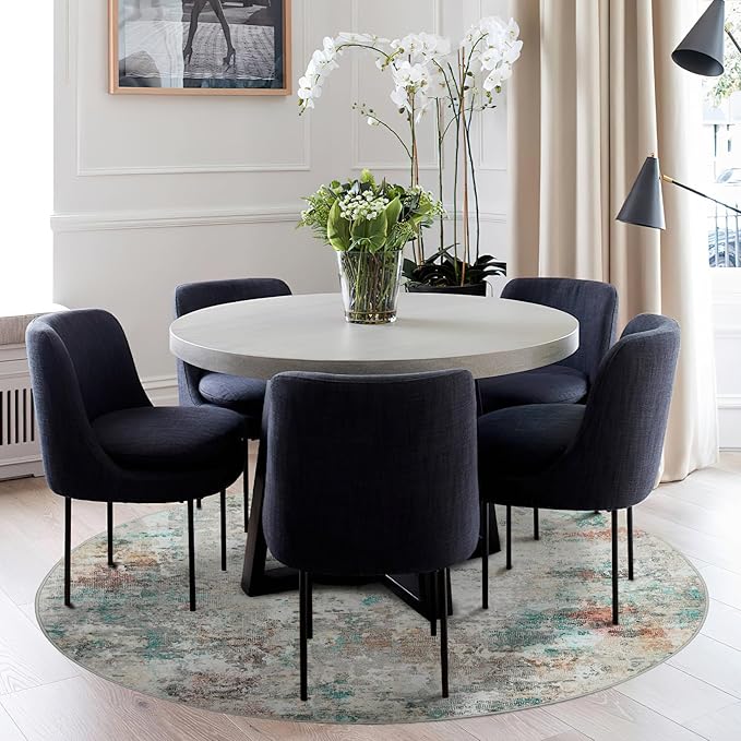 ROYHOME Modern Abstract 8x8 Round Area Rug Non Slip Non Shedding Rug Low Pile Stain Resistant for Bedroom Living Room Office Dining Room,Colorful