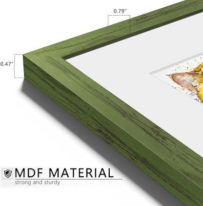Picrit 11x14 Picture Frame Set of 12, Display 8x10 with Mat or 11x14 without Mat, Photo Frames for Wall Mounting or Table Top Display, Green Wood Grain