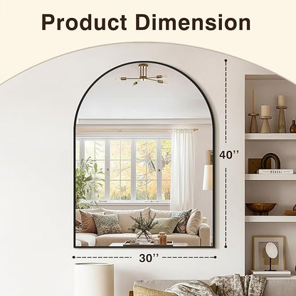 Vanity Bathroom Mirror for Wall, 40"x30" Arched Bathroom Mirror for Over Sink, Arched Metal Frame for Bedroom, Living Room, Entryway, Hanging or Leaning, Black