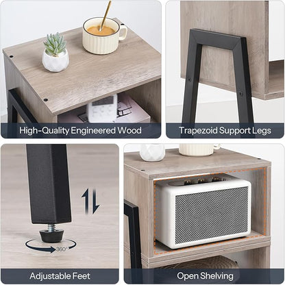 HOOBRO Small Nightstands Set of 2, Stackable End Tables, Side Tables, Bedside Tables with Open Storage Shelf, for Small Spaces, Bedroom, Living Room, Greige and Black BG38BZP201