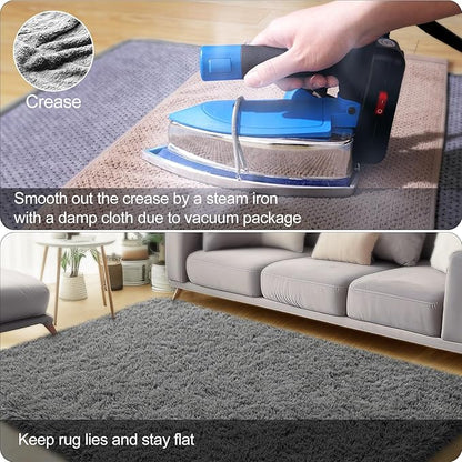 qulint 3x5 Area Rugs for Bedroom, Soft Fluffy Rug for Boys Room Fuzzy Shag Small Carpet for Living Room, Plush Shaggy Modern Alfombras for Nursery Dorm Kid Room Home Decor (3ft x 5ft, Dark Gray)
