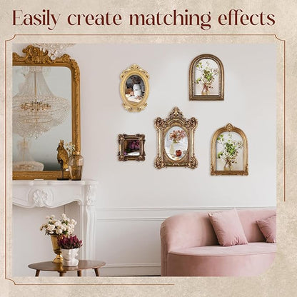 Wonderjune 7 Pcs Vintage Picture Frames Set with Glass Front Antique Gold Gallery Wall Frames 7x9 6x8 5x7 4x6 2x3, Baroque for Home Decor Photography Props Gifts, Wall or Tabletop (Victorian)
