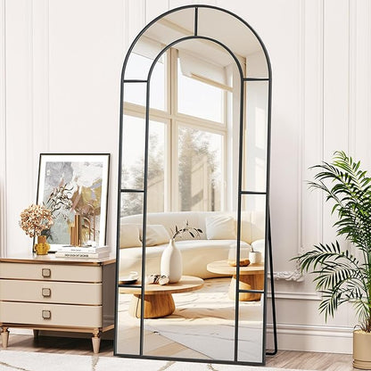 Antok 71" x 28" Full Length Mirror, Floor Mirror Arched Window Decorative Mirror, Metal Framed Decor Farmhouse Floor Mirrors Art Pane Mirrors Wall Decor for Bedroom, Living Room, Entryway Black