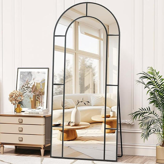 Antok 71" x 28" Full Length Mirror, Floor Mirror Arched Window Decorative Mirror, Metal Framed Decor Farmhouse Floor Mirrors Art Pane Mirrors Wall Decor for Bedroom, Living Room, Entryway Black