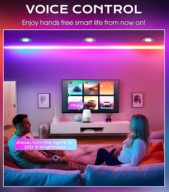 CLOUDY BAY [4 Pack] 6 inch Gimbal Smart WiFi LED Recessed Lights,RGBCW Color Changing,Compatible with Alexa and Google Home Assistant,No Hub Required,15W 2700K-6500K, IC Rated