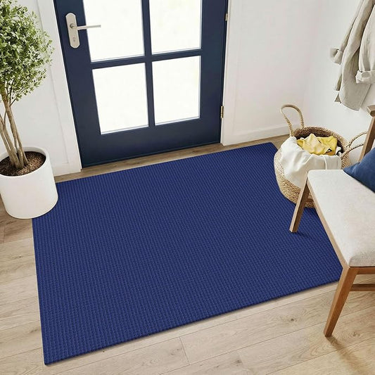 KOZYFLY Washable 3x4 Entry Area Rug, Braided Throw Rugs for Entryway, Non Slip Door Mat Indoor Outdoor Entrance, Front Porch Foyer Carpet for Kitchen, mudroom, Bathroom, Royal Blue/Navy