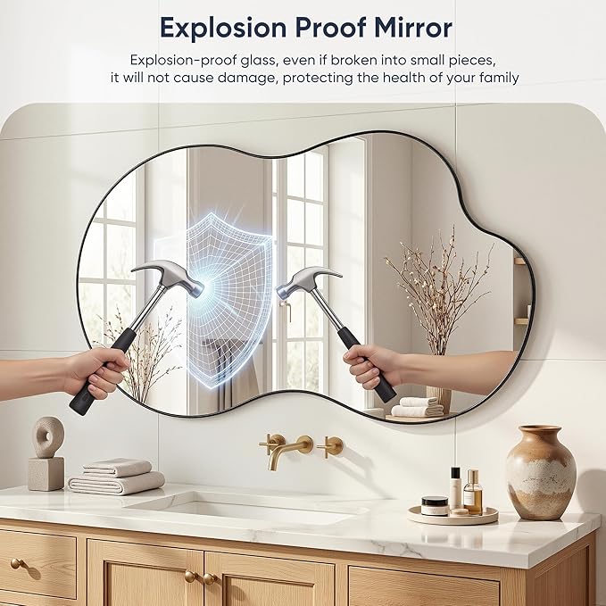 Irregular Wall Mirror, 26"x40" Asymmetrical Mirror with Metal Frame, Modern Unique Decorative Mirrors for Bathroom, Wall Decor, Entryway, Living Room, Black