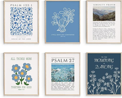 Habseligkeit Blue Flower Wall Art Prints, Retro Wall Decors for Room Aesthtic, Abstract Posters for Girls Bedroom Decor Aesthetic Unframed, 8X10in, Set of 6