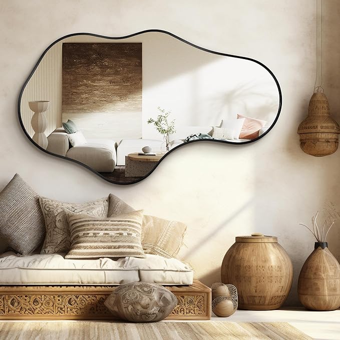 Dorlicecass Irregular Wall Mirror - Wall Mirrors Decorative 24"x 40" Asymmetrical Abstract Mirror Aviation Aluminum Alloy Frame Unique for Bathroom, Bedroom, Living Room, Cloakroom, Entryway Black