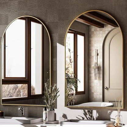 HARRITPURE Arched Wall Mirror – 26"x38" Arch Bathroom Mirror Metal Frame Vanity Mirror for Bedroom, Entryway Dresser Decor, Gold