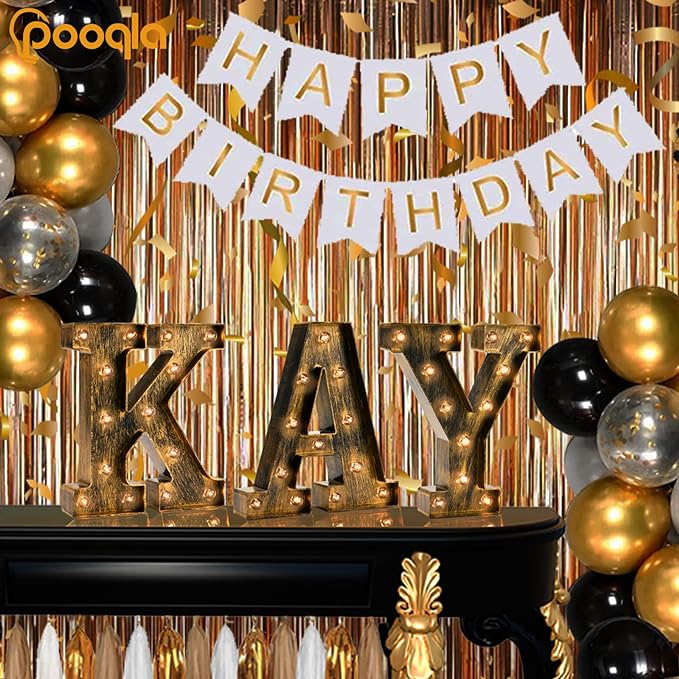 Pooqla Vintage Light Up Marquee Letters with Lights – Illuminated Industrial Style Lighted Alphabet Letter Signs - Coffee Bar Apartment Bedroom Wall Home Initials Decor A-Z