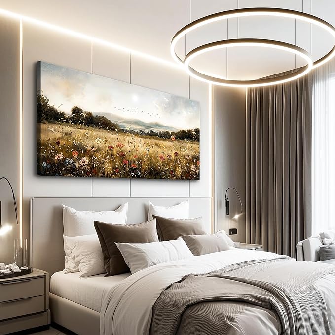 KELIYUAN Canvas Wall Art For Kitchen Dining Room Vintage Decor, Lawn Paintings With Flowers Wall Decor Prints Home Office Living Room Bedroom Decoration Home Decor, Can Be Hung Directly 20 "X 40"