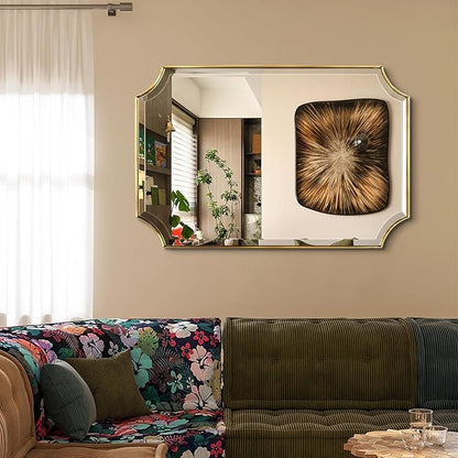 POZINO Rectangle Beveled Mirror, 24"x36" Brushed Gold Bathroom Vanity Mirror with Stainless Steel Frame, Aesthetic Wall Mirrors for Living Room Bedroom Hallway Entryway, Horizontal or Vertical Hanging