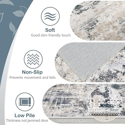 Area Rugs 8x10 Living Room: Washable Rug Modern Abstract Large Rugs Soft Non Slip Neutral Rug Stain Resistant Indoor Carpet for Bedroom Kitchen Dining Room Home Office Rugs(Black Brown,8'x10')