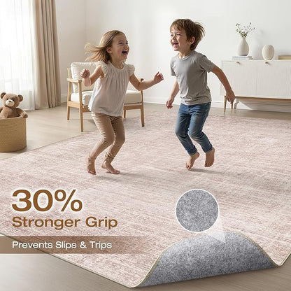 Pink Rug 8x10 Living Room: Washable Large Neutral Rugs Abstract Soft Modern Stain Resistant Indoor Floor Non-Slip Carpet for Nursery Kids Girls Bedroom Playroom Dining Room Under Table