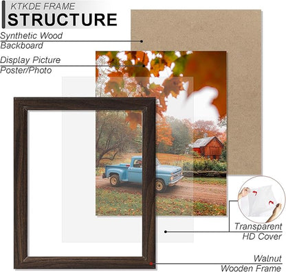 KTKDE Studio Gallery 18x24 Select Poster Frame Set of 5, Walnut Wooden frames Display Poster, Posters & Art Prints for Artwork Wall Vertical or Horizontal Display best gift