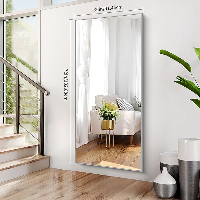 COFENY 36x72inch Bathroom Mirror, Silver Rectangle Mirror with Thin Metal Frame, Large Rectangular Wall Mirrors for Bathroom, Living Roomm, Hair Salon, Big Farmehouse Mirror Hang Horizontal/Vertical