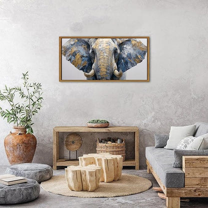 Gray and Gold Elephant Wall Decor Brown Framed African Elephant Canvas Wall Art for Living Room Grassland Animal Painting Minimalist Textured Wildlife Picture Modern Artwork Bedroom Decorations 20x40