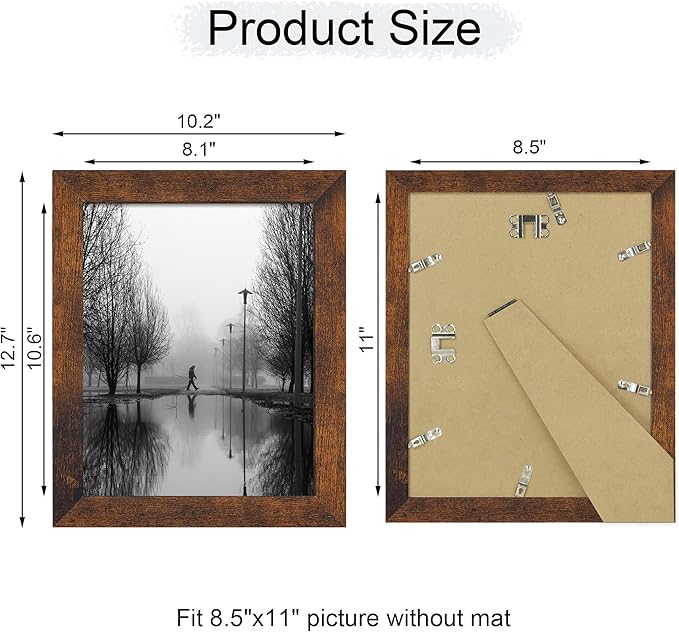 iRahmen 8.5x11 Picture Frame - High Definition Real Glass Wooden Photo Frames for Tabletop Display and Wall Mounting (Dark Brown, Set of 2)