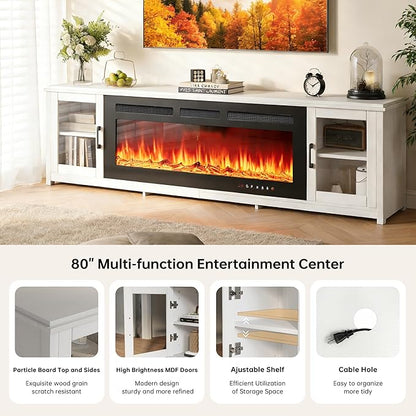oneinmil 80" Fireplace TV Stand, 50 Inch Smart Fireplace & Modern Entertainment Center, Fire Place TV Console with WI-FI Enabled for TVs Up to 90", TV Stands for Living Room, White