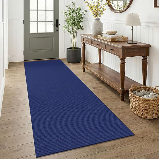 KOZYFLY Woven 3x7 Washable Kitchen Runner Rug, Non Slip Wide Runners for Hallway, Cotton Entryway Runner, Braided Floor Carpet for Entry, Kitchen, Bedside, Hall, Royal Blue/Navy