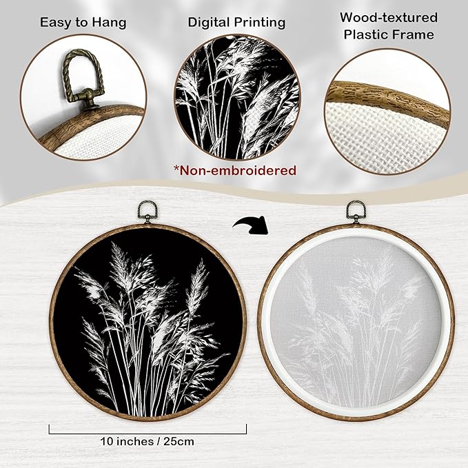 TLESKE Black Vintage Botanical Round Wall Art Decor Framed 10x10, Boho Wildflower Floral Fall Canvas Wall Art Prints Artwork, Rustic Wall Hanging Room Door Decorations Decor for Living Room Bedroom