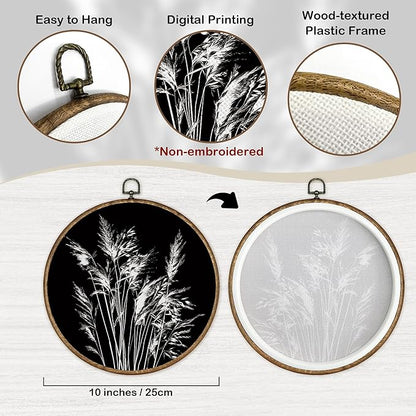TLESKE Black Vintage Botanical Round Wall Art Decor Framed 10x10, Boho Wildflower Floral Fall Canvas Wall Art Prints Artwork, Rustic Wall Hanging Room Door Decorations Decor for Living Room Bedroom