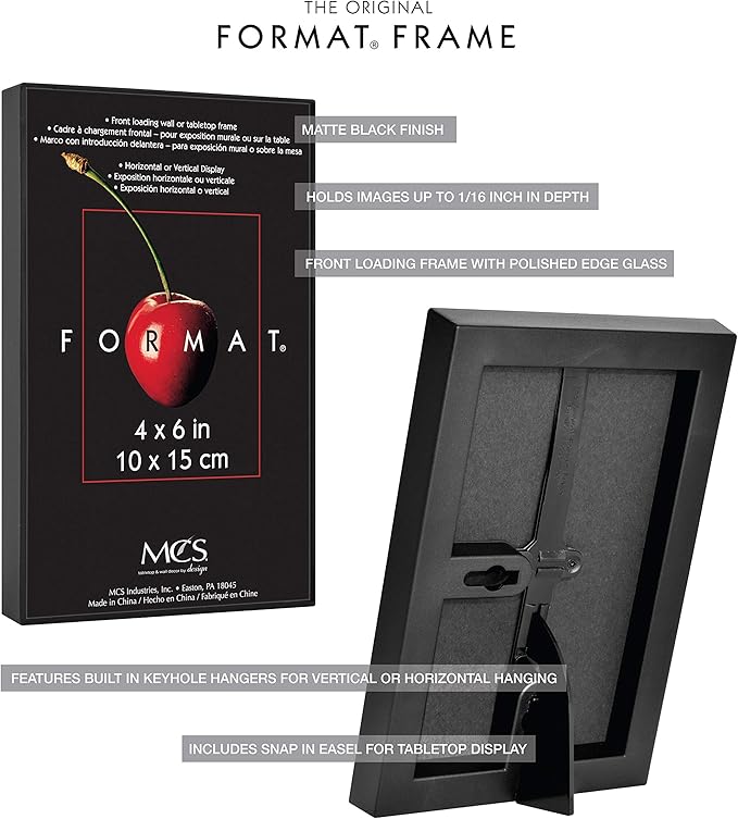 MCS Format 4x6 Picture Frame Black, Gallery Wall Vertical & Horizontal Wall Hanging Small Picture Frame or Tabletop Easel for Photos & Art Prints (12-Pack)