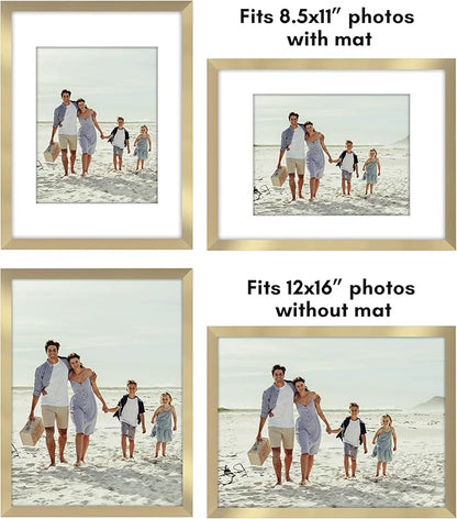 Americanflat 12x16 Picture Frame with Polished Plexiglass - Set of 5 - Use as 8.5x11 Frame with Mat or Display 12x16 Photo Without Mat - Galleria Collection - Picture Frames for Wall Display - Gold