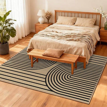 Easy Jute Rug for Living Room, 5' x 7' Area Rug, Black Farmhouse Ultra-Thin Washable Non-Slip Outdoor Rug for Bedroom, Dining Room, Backyard, Home Decor