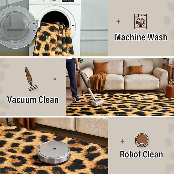 AROGAN Premium Leopard Rug for Living Room 8×10 Feet, Machine Washable Cheetah Rug Animal Print Hide Area Rug, Large Non-Slip Faux Fur Zebra Skin Rugs Carpet for Office Bedroom Dinner Room Home Decor