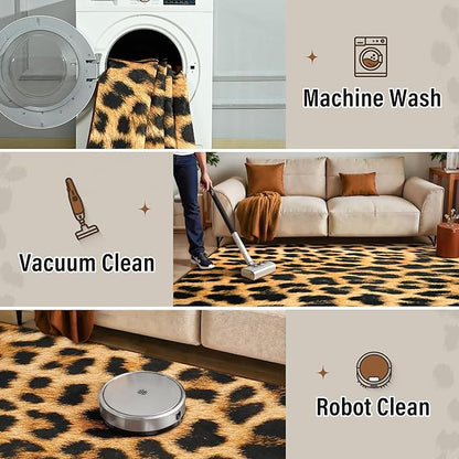 AROGAN Premium Leopard Rug for Living Room 8×10 Feet, Machine Washable Cheetah Rug Animal Print Hide Area Rug, Large Non-Slip Faux Fur Zebra Skin Rugs Carpet for Office Bedroom Dinner Room Home Decor