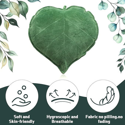 3 Pcs Leaf Shaped Pillow - 20 x 20 Inches, 3D Leaves Soft Throw Pillow Decorative Sofa Cushion, Green Plant Home Decoration for Car, Bedroom, Sofa, Living Room