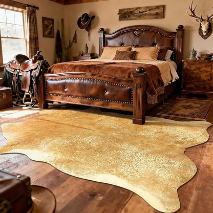 Cowhide Rug for Living Room, Washable Cow Hide Rug, Large Faux Animal Skin Rugs, Non-Slip Cow Print Area Rugs, 8x10Ft Large Cowhide Rugs for Bedroom Office Kitchen Fireplace, Khaki
