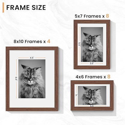 Venusmiles 20 Pack Picture Frames Collage Wall Decor, Gallery Frame Set for Wall Mounting or Tabletop Display, Multi Sizes Including 4pcs 8x10, 8pcs 5x7, 8pcs 4x6, Walnut