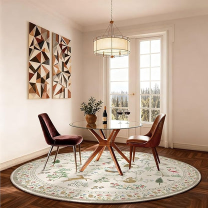Washable Round Rugs for Bedroom 4ft: Living Room Rug Stain Resistant Non Slip Low Pile Ultra Soft Faux Wool Small Circle Rugs for Entryway Kitchen Nursery Bathroom Entrance Dorm Home Office Indoor