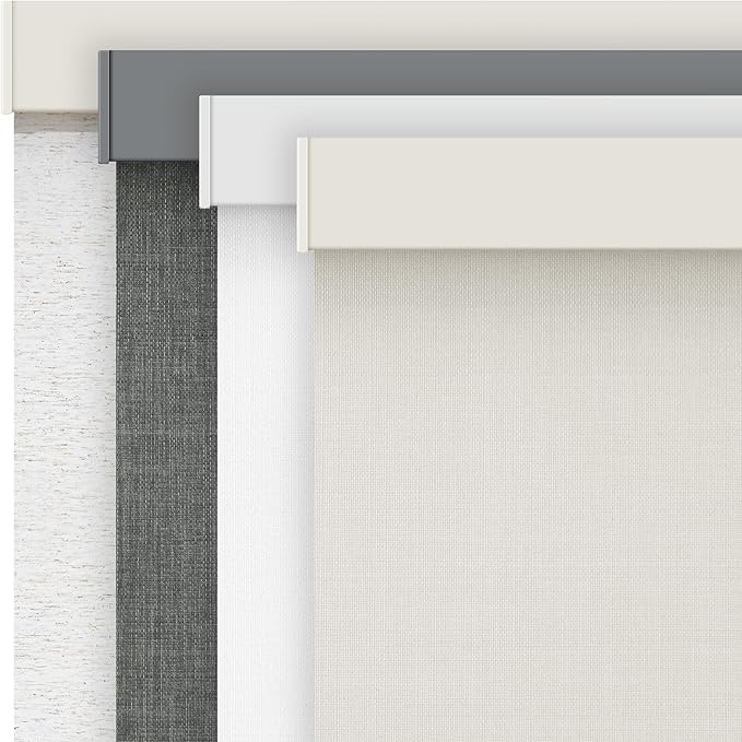 AOSKY Linen Roller Blinds Shades for Indoor Windows Pull Down Cordless Blackout Black Out Window Shade 44 Inch Blinds for Home Beige