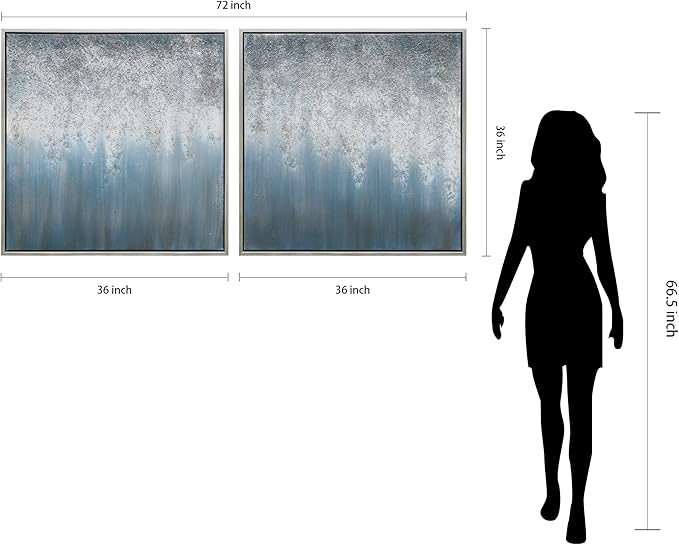 Empire Art Direct Abstract Wall Art Textured Hand Painted Canvas by Martin Edwards, Diptych, 36" x 36" each, Blue Rain
