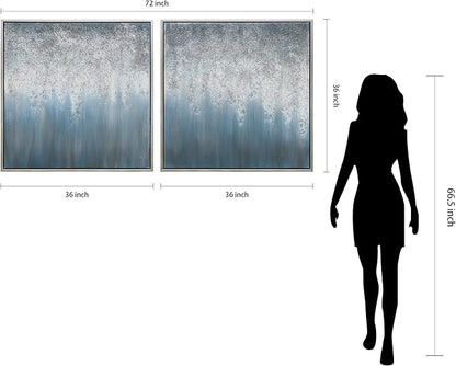 Empire Art Direct Abstract Wall Art Textured Hand Painted Canvas by Martin Edwards, Diptych, 36" x 36" each, Blue Rain