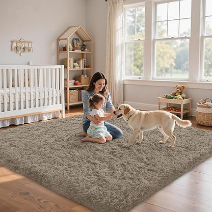 4x6 Area Rug for Living Room:Ultra Soft Fluffy Shag Grey Camel Rugs,Large Fuzzy Plush Indoor Non Slip Carpet Washable Rug for Bedroom Kids Nursery Office Dorm Modern Decor(Grey Camel 4'x6')