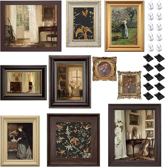 10 Pack Vintage Picture Frames for Wall or Tabletop Display Ornate Vintage Picture Frames Vintage Wall Art for Gallery Bedroom Living Room Antique Photo Frame for Wall Décor