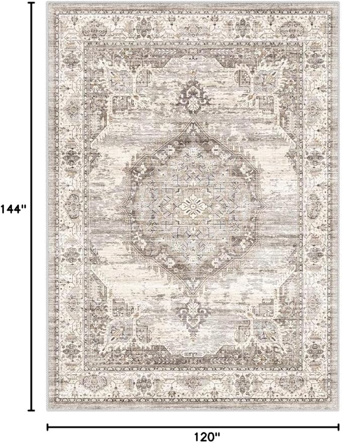YOUFORTONG 10x12 Area Rug Washable：Large Living Room Area Rugs - Machine Washable Stain Resistant Rug - Soft Low Pile Carpet for Bedroom Dining Room 10'x12' Beige