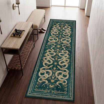 Garvee Snake Gothic Washable Kitchen Runner Rug 2x6 Dark Whimsical Unique Soft Thin Indoor Floor Mat for Bathroom Hallway Entryway Bedroom Indoor Decor Low Pile Non-Slip TPE Backing Blue Green