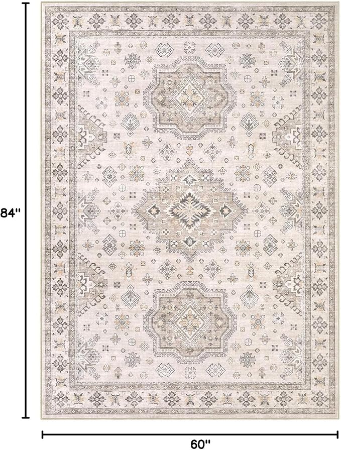 EIEIHOUSE Washable Area Rugs for Living Room -8x10 Neutral Vintage Distressed Floral Farmhouse Boho Large Soft Floor Rug Indoor Non Slip Carpet for Living Room Bedroom Dining Room Office -Beige Brown