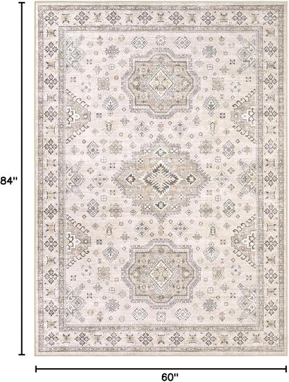 EIEIHOUSE Washable Area Rugs for Living Room -8x10 Neutral Vintage Distressed Floral Farmhouse Boho Large Soft Floor Rug Indoor Non Slip Carpet for Living Room Bedroom Dining Room Office -Beige Brown