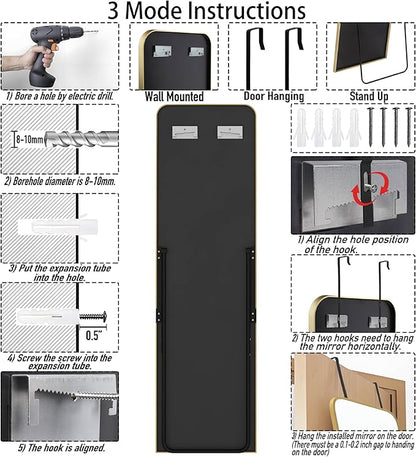 SCWF-GZ Rectangle 57x16 Mirror Full Length Wall Mounted Hanging or Against Wall Metal Frame Dressing Make-up Mirrors for Entryway Bedroom Bathroom Living Room 57 16 inch Gold