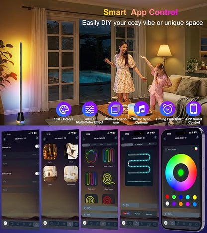 Corner Floor Lamp, Smart RGB LED Corner Lamp with App and Remote Control, 16 Million Colors & 68+ Scene, Music Sync, Timer Setting,Ideal Standing Lamp for Living Rooms,Bedrooms,Gaming Rooms