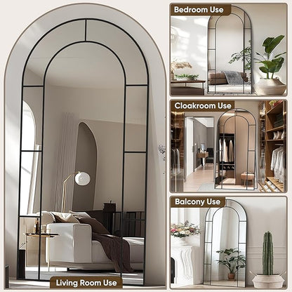 Antok 78" x 38" Full Length Mirror, Floor Mirror Arched Window Decorative Mirror, Metal Framed Decor Farmhouse Floor Mirrors Art Pane Mirrors Wall Decor for Bedroom, Living Room, Entryway Black